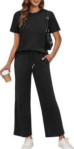 XIEERDUO Women's 2 Piece Lounge Set Fashion Travel Outfits Airport Tracksuit Comfy Wide Leg Loungewear S-3XL in Kuwait