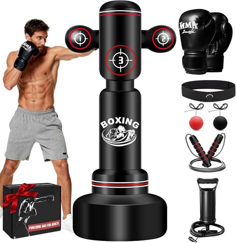Heavy Boxing Bag with Stand for Adult Teens, 70'' Freestanding Punching Bag with Boxing Gloves, Men Women Standing Kickboxing Bag, Kickboxing Bags for Beginners Training MMA Muay Thai Fitness Home Gym in Kuwait