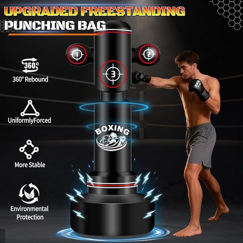 Heavy Boxing Bag with Stand for Adult Teens, 70'' Freestanding Punching Bag with Boxing Gloves, Men Women Standing Kickboxing Bag, Kickboxing Bags for Beginners Training MMA Muay Thai Fitness Home Gym in Kuwait