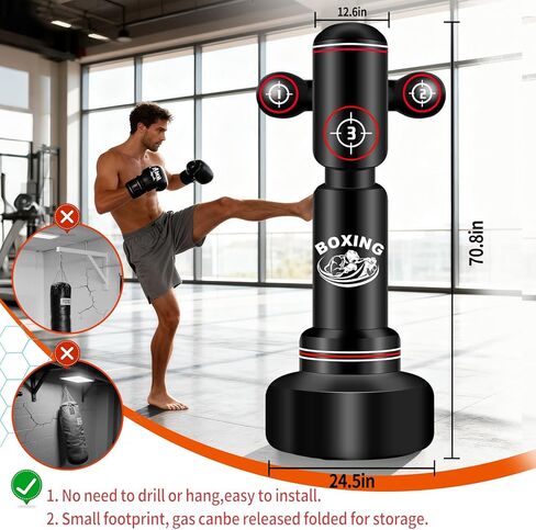 Heavy Boxing Bag with Stand for Adult Teens, 70'' Freestanding Punching Bag with Boxing Gloves, Men Women Standing Kickboxing Bag, Kickboxing Bags for Beginners Training MMA Muay Thai Fitness Home Gym in Saudi Arabia