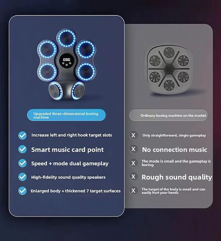 آلة الملاكمة الموسيقية، آلة ملاكمة بلوتوث ذكية مع قفازات، مدرب اللكم الموسيقي المثبت على الحائط للأطفال البالغين، آلة اللكم الإلكترونية للتمرين بإضاءة LED in Kuwait