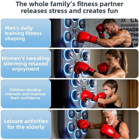 آلة الملاكمة الموسيقية، آلة ملاكمة بلوتوث ذكية مع قفازات، مدرب اللكم الموسيقي المثبت على الحائط للأطفال البالغين، آلة اللكم الإلكترونية للتمرين بإضاءة LED in Kuwait