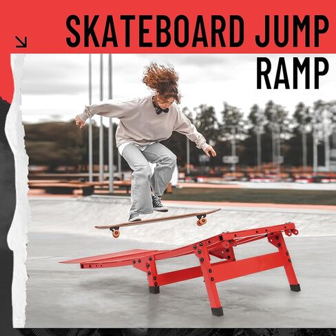 Jump Ramp Foldable Portable Skateboard Powder Coated Steel Launch Ramp for Pros & Beginners Compatible with BMX MTB RC Car Stunt Scooter Inline Quad Skates Heavy Duty 300 lbs Red in Saudi Arabia