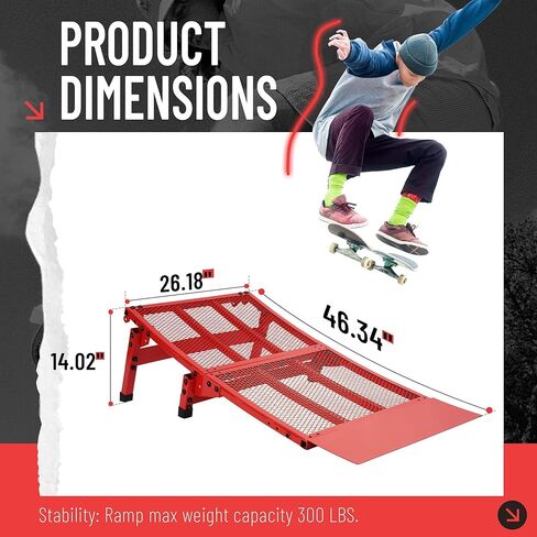 Jump Ramp Foldable Portable Skateboard Powder Coated Steel Launch Ramp for Pros & Beginners Compatible with BMX MTB RC Car Stunt Scooter Inline Quad Skates Heavy Duty 300 lbs Red in Saudi Arabia