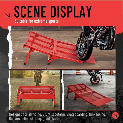Jump Ramp Foldable Portable Skateboard Powder Coated Steel Launch Ramp for Pros & Beginners Compatible with BMX MTB RC Car Stunt Scooter Inline Quad Skates Heavy Duty 300 lbs Red in Saudi Arabia