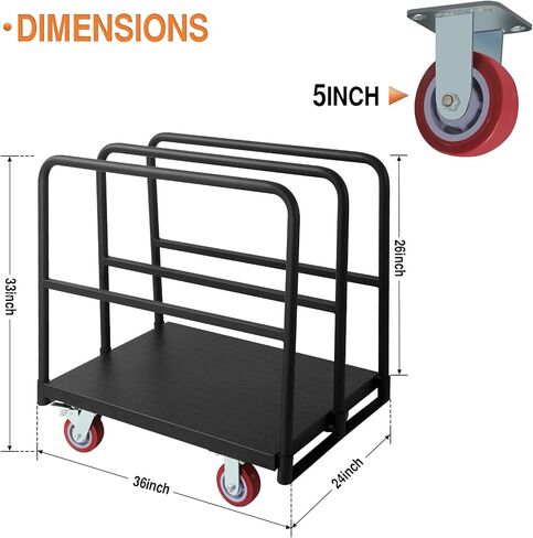 Flatbed Cart with 2500 Lbs Capacity and 4 Swivel Casters, 36x24inch Steel Board with 3 Side Handrails in Kuwait