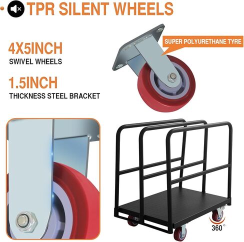 Flatbed Cart with 2500 Lbs Capacity and 4 Swivel Casters, 36x24inch Steel Board with 3 Side Handrails in Kuwait