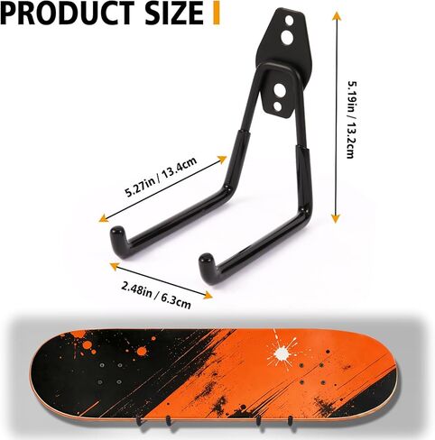 6 Pack Skateboard Wall Mount Hanger Rack - Skateboard Accessories,Heavy Duty Iron Storage Display Hook for Horizontal Installation,Non-Slip PVC Coating,Holds 55 lbs, Easy Mount on Wall & Wood in Kuwait