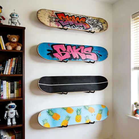 6 Pack Skateboard Wall Mount Hanger Rack - Skateboard Accessories,Heavy Duty Iron Storage Display Hook for Horizontal Installation,Non-Slip PVC Coating,Holds 55 lbs, Easy Mount on Wall & Wood in Kuwait