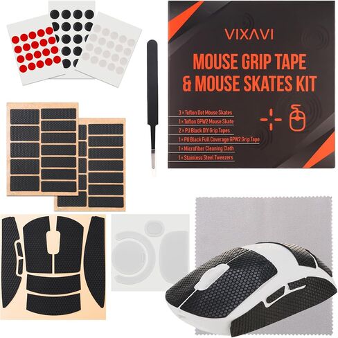 شريط قبضة الماوس ومجموعة أدوات التزلج على الماوس - مقابض PU مضادة للانزلاق (تغطية كاملة DIY وGPW2)، أحذية تزلج PTFE Dot & GPW2، قماش من الألياف الدقيقة، ملاقط - بداية أسرع، تحكم دقيق in Kuwait