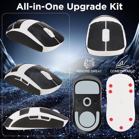شريط قبضة الماوس ومجموعة أدوات التزلج على الماوس - مقابض PU مضادة للانزلاق (تغطية كاملة DIY وGPW2)، أحذية تزلج PTFE Dot & GPW2، قماش من الألياف الدقيقة، ملاقط - بداية أسرع، تحكم دقيق in Kuwait