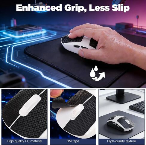 شريط قبضة الماوس ومجموعة أدوات التزلج على الماوس - مقابض PU مضادة للانزلاق (تغطية كاملة DIY وGPW2)، أحذية تزلج PTFE Dot & GPW2، قماش من الألياف الدقيقة، ملاقط - بداية أسرع، تحكم دقيق in Kuwait