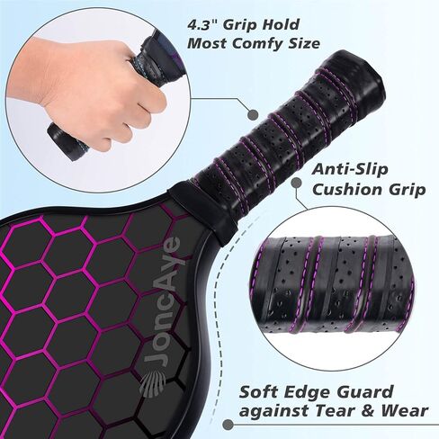 JoncAye Pickleball Paddles Set of 4 or 2, USAPA Approved Fiberglass Rackets with Outdoor Indoor Balls, Bag, Overgrip, Lightweight for Family, Professional Equipment for Beginners Intermediate in Saudi Arabia