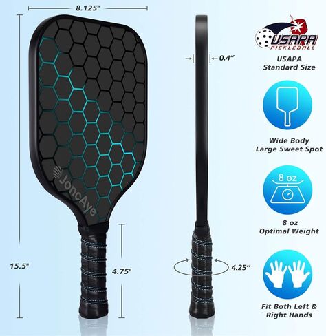JoncAye Pickleball Paddles Set of 4 or 2, USAPA Approved Fiberglass Rackets with Outdoor Indoor Balls, Bag, Overgrip, Lightweight for Family, Professional Equipment for Beginners Intermediate in Saudi Arabia
