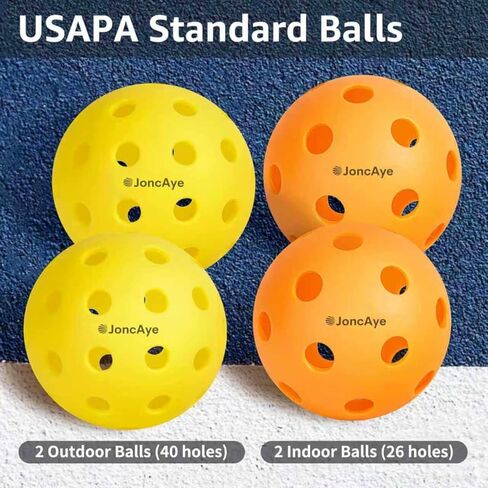 JoncAye Pickleball Paddles Set of 4 or 2, USAPA Approved Fiberglass Rackets with Outdoor Indoor Balls, Bag, Overgrip, Lightweight for Family, Professional Equipment for Beginners Intermediate in Saudi Arabia
