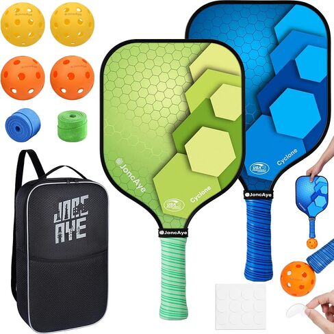 JoncAye Pickleball Paddles Set of 4 or 2, USAPA Approved Fiberglass Rackets with Outdoor Indoor Balls, Bag, Overgrip, Lightweight for Family, Professional Equipment for Beginners Intermediate in Saudi Arabia