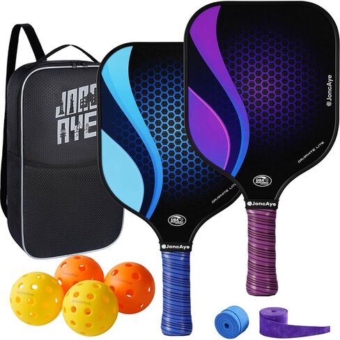 JoncAye Pickleball Paddles Set of 4 or 2, USAPA Approved Fiberglass Rackets with Outdoor Indoor Balls, Bag, Overgrip, Lightweight for Family, Professional Equipment for Beginners Intermediate in Saudi Arabia