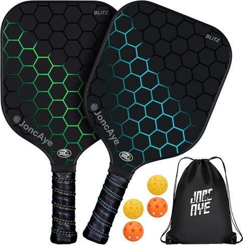 JoncAye Pickleball Paddles Set of 4 or 2, USAPA Approved Fiberglass Rackets with Outdoor Indoor Balls, Bag, Overgrip, Lightweight for Family, Professional Equipment for Beginners Intermediate in Saudi Arabia