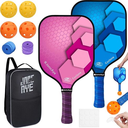 JoncAye Pickleball Paddles Set of 4 or 2, USAPA Approved Fiberglass Rackets with Outdoor Indoor Balls, Bag, Overgrip, Lightweight for Family, Professional Equipment for Beginners Intermediate in Saudi Arabia