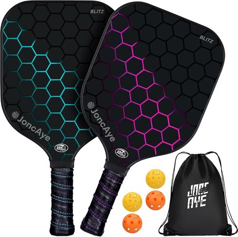JoncAye Pickleball Paddles Set of 4 or 2, USAPA Approved Fiberglass Rackets with Outdoor Indoor Balls, Bag, Overgrip, Lightweight for Family, Professional Equipment for Beginners Intermediate in Saudi Arabia