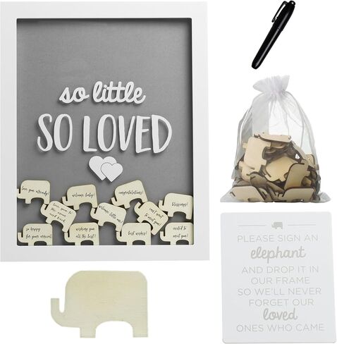 Pearhead Elephant Token Frame, Little Wishes Signature Baby Shower Guestbook Alternative, Pregnancy Keepsake for Soon to be Moms, Baby Shower Decor, Gray and White in Saudi Arabia