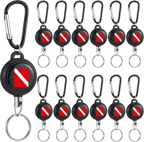 12 Pcs Scuba Retractor Clip, Retractable Diving Gear Tethers Heavy Duty Stainless Steel Key Ring with 24'' Quick Release Extension Cord for Dive Gauges Spearfishing Swimming Flashlights in Saudi Arabia