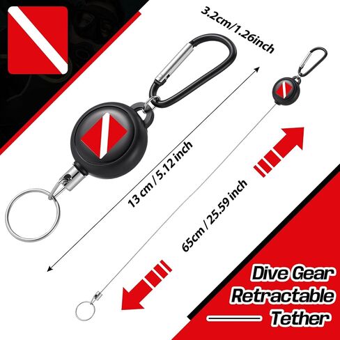 12 Pcs Scuba Retractor Clip, Retractable Diving Gear Tethers Heavy Duty Stainless Steel Key Ring with 24'' Quick Release Extension Cord for Dive Gauges Spearfishing Swimming Flashlights in Saudi Arabia