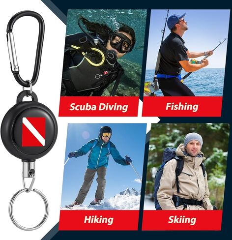 12 Pcs Scuba Retractor Clip, Retractable Diving Gear Tethers Heavy Duty Stainless Steel Key Ring with 24'' Quick Release Extension Cord for Dive Gauges Spearfishing Swimming Flashlights in Saudi Arabia