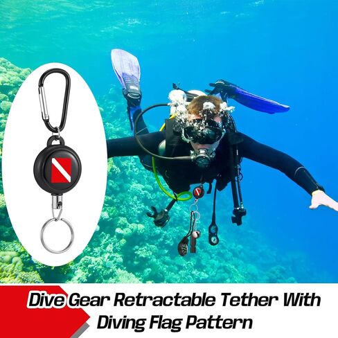 12 Pcs Scuba Retractor Clip, Retractable Diving Gear Tethers Heavy Duty Stainless Steel Key Ring with 24'' Quick Release Extension Cord for Dive Gauges Spearfishing Swimming Flashlights in Saudi Arabia