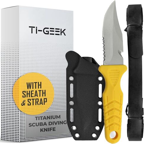 Titanium Survival Scuba Diving Knife Fixed Blade Dive Knife with Sheath & Straps - Holster on Divers BCD, Thigh/Leg, GC Belt Buckle or Wrist, Cutting, Serrated Edge & Line Cutter in Kuwait