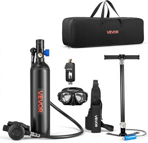 VEVOR Mini Scuba Tank, 1L Portable Diving Tank for Underwater Breathing, Reusable Lung Diving Cylinder up to 20 Minutes Dive Time, Emergency Rescue Pony Bottle with Adapter & Goggles for Snorkeling in Saudi Arabia