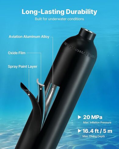 VEVOR Mini Scuba Tank, 1L Portable Diving Tank for Underwater Breathing, Reusable Lung Diving Cylinder up to 20 Minutes Dive Time, Emergency Rescue Pony Bottle with Adapter & Goggles for Snorkeling in Saudi Arabia