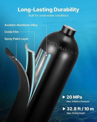 VEVOR Mini Scuba Tank, 1.9L Portable Small Diving Tank for Underwater Breathing, Reusable Lung Diving Cylinder up to 35 Minutes Dive Time, Emergency Rescue Pony Bottle with Backpack for Snorkeling in Kuwait