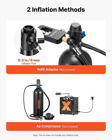 VEVOR Mini Scuba Tank, 1.9L Portable Small Diving Tank for Underwater Breathing, Reusable Lung Diving Cylinder up to 35 Minutes Dive Time, Emergency Rescue Pony Bottle with Backpack for Snorkeling in Kuwait