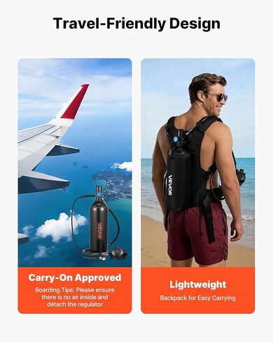 VEVOR Mini Scuba Tank, 1.9L Portable Small Diving Tank for Underwater Breathing, Reusable Lung Diving Cylinder up to 35 Minutes Dive Time, Emergency Rescue Pony Bottle with Backpack for Snorkeling in Kuwait