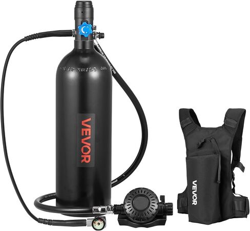 VEVOR Mini Scuba Tank, 1.9L Portable Small Diving Tank for Underwater Breathing, Reusable Lung Diving Cylinder up to 35 Minutes Dive Time, Emergency Rescue Pony Bottle with Backpack for Snorkeling in Kuwait