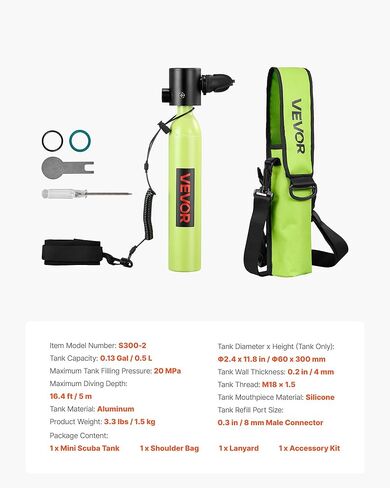 VEVOR Mini Scuba Tank، خزان غوص محمول 0.5 لتر للتنفس تحت الماء، أسطوانة غوص الرئة قابلة لإعادة الاستخدام لمدة تصل إلى 10 دقائق، زجاجة مهر الإنقاذ في حالات الطوارئ مع حقيبة وحبل للغطس in Saudi Arabia