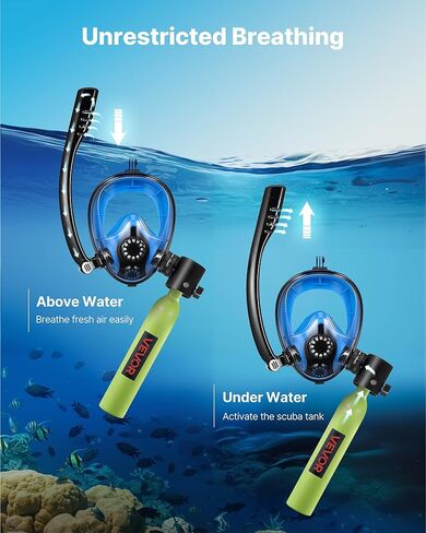 VEVOR Mini Scuba Tank with Sub-Mask, 0.5L Portable Small Diving Tank for Underwater Breathing, Reusable Lung Diving Cylinder up to 10 Minutes Dive Time, Emergency Rescue Pony Bottle for Snorkeling in Saudi Arabia