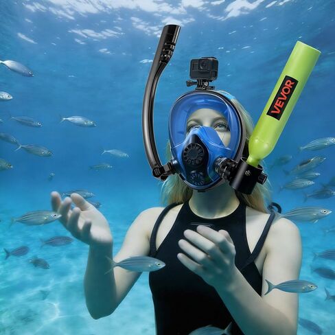 VEVOR Mini Scuba Tank with Sub-Mask, 0.5L Portable Small Diving Tank for Underwater Breathing, Reusable Lung Diving Cylinder up to 10 Minutes Dive Time, Emergency Rescue Pony Bottle for Snorkeling in Saudi Arabia