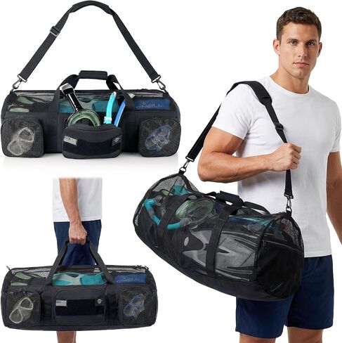 Nomad USA 130L Mesh Duffle Bag for Scuba Dive, Snorkeling, Swimming, Freediving - Pool/Beach Water Sports Gear Carry Bag with Shoulder Straps - Storage Travel Tote Bag for Camping, Gym, Workout in Kuwait