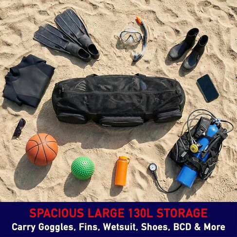 Nomad USA 130L Mesh Duffle Bag for Scuba Dive, Snorkeling, Swimming, Freediving - Pool/Beach Water Sports Gear Carry Bag with Shoulder Straps - Storage Travel Tote Bag for Camping, Gym, Workout in Kuwait