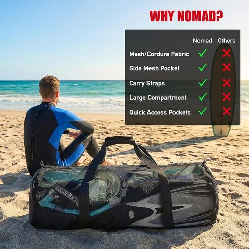 Nomad USA 130L Mesh Duffle Bag for Scuba Dive, Snorkeling, Swimming, Freediving - Pool/Beach Water Sports Gear Carry Bag with Shoulder Straps - Storage Travel Tote Bag for Camping, Gym, Workout in Kuwait