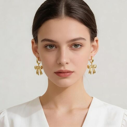 Gold Bow Drop Earrings For Women Cubic Zirconia Bowknot Dangle Earrings Statement Party Jewelry in Kuwait