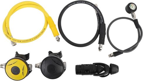 Aluminum Alloy Dive Regulator Set, 1st Stage & 2nd Stages with Pressure Gauges & 2 Hoses for Scuba Diving, Underwater Breathing, and Freediving by Experienced Divers in Kuwait
