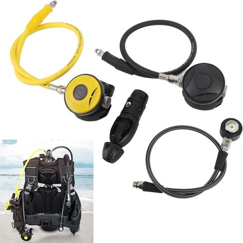 Aluminum Alloy Dive Regulator Set, 1st Stage & 2nd Stages with Pressure Gauges & 2 Hoses for Scuba Diving, Underwater Breathing, and Freediving by Experienced Divers in Kuwait