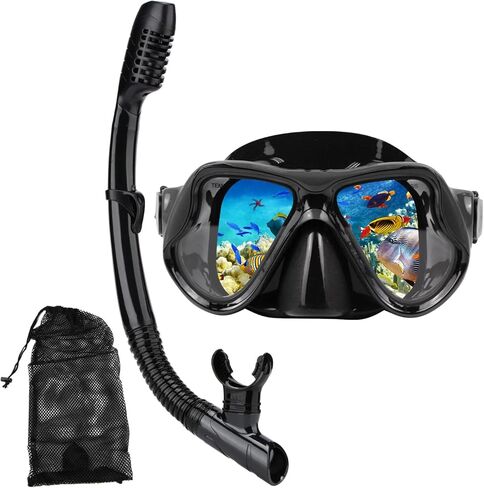 معدات الغطس للبالغين، مجموعة أقنعة الغطس الجافة، مجموعة أقنعة الغطس المقاومة للضباب للشباب البالغين، قناع غوص بانورامي واسع الرؤية، حزم غطس للسباحة قابلة للتعديل in Kuwait