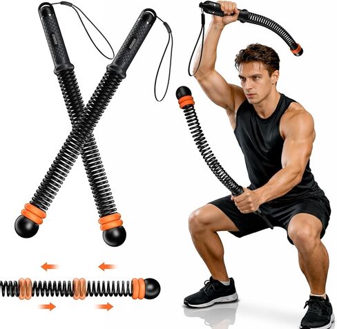 Cordless Battle Ropes with Adjustable Resistance Springs - Weighted Ropeless Battle Rope for Home Gym Exercise, Portable Workout Equipment for Strength Training & Cardio Fitness Orange& Black in Kuwait
