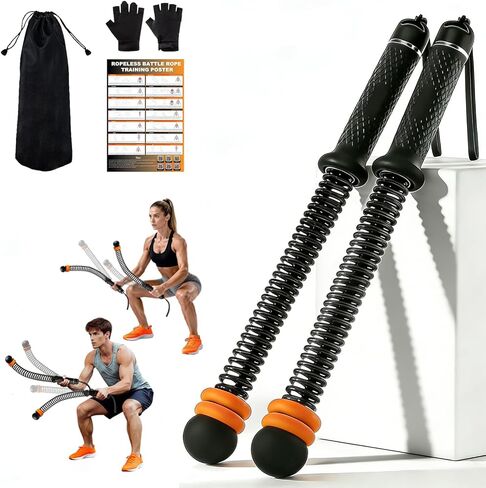 حبال معركة محمولة بدون حبال، حبال معركة لاسلكية بأوزان قابلة للتعديل لصالة الألعاب الرياضية المنزلية مع حقيبة تخزين، معدات تمرين مرجحة للتمرين منخفض التأثير، القوة وHIIT، للرجال والنساء (أسود) in Kuwait