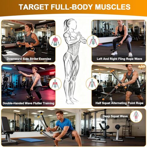 حبال معركة محمولة بدون حبال، حبال معركة لاسلكية بأوزان قابلة للتعديل لصالة الألعاب الرياضية المنزلية مع حقيبة تخزين، معدات تمرين مرجحة للتمرين منخفض التأثير، القوة وHIIT، للرجال والنساء (أسود) in Kuwait