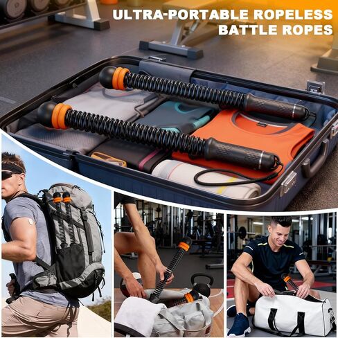 حبال معركة محمولة بدون حبال، حبال معركة لاسلكية بأوزان قابلة للتعديل لصالة الألعاب الرياضية المنزلية مع حقيبة تخزين، معدات تمرين مرجحة للتمرين منخفض التأثير، القوة وHIIT، للرجال والنساء (أسود) in Kuwait